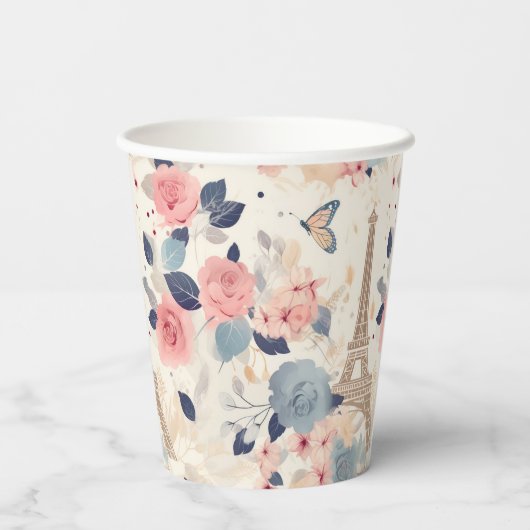 Mooie bloemen en Eiffeltoren Parijs Papieren Bekers (Achterkant)