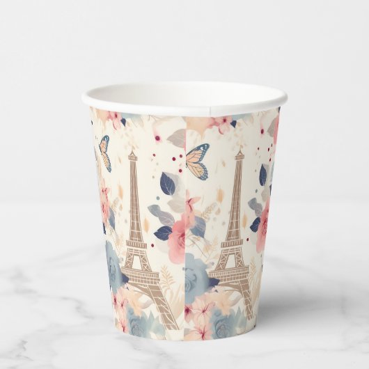 Mooie bloemen en Eiffeltoren Parijs Papieren Bekers (Rechts)