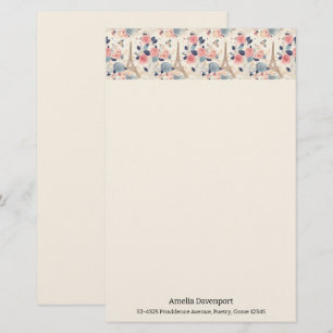Mooie bloemen en Eiffeltoren Parijs Patroon Briefpapier