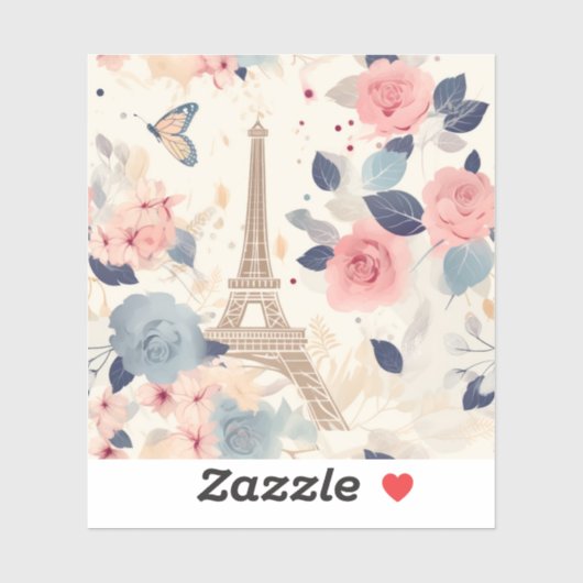 Mooie bloemen en Eiffeltoren Parijs Sticker (Vel)