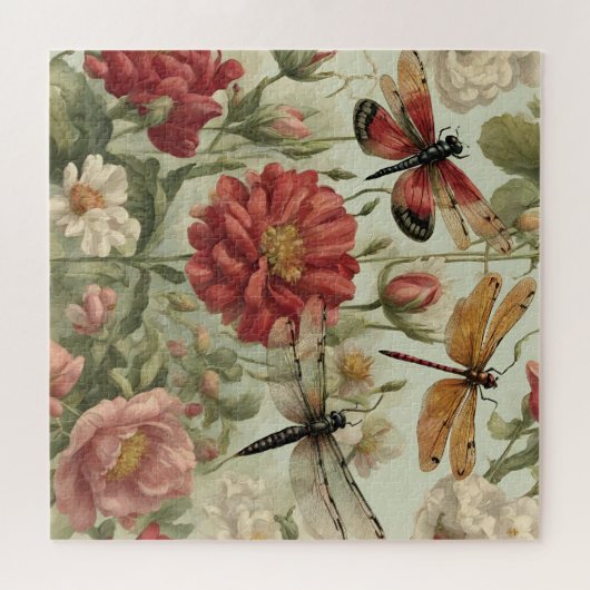 Mooie  bloemen en libellen legpuzzel (Horizontaal)