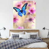 Mooie bloemen en vlinder canvas afdruk (Insitu (Slaapkamer))