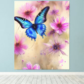 Mooie bloemen en vlinder canvas afdruk (Insitu (Houten vloer))