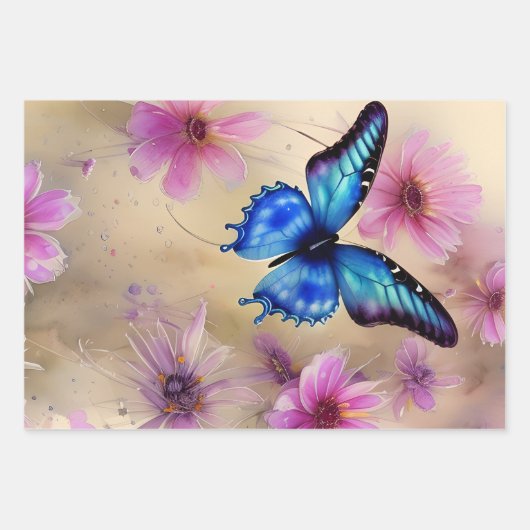 Mooie bloemen en vlinder inpakpapier vel (Voorkant 2)