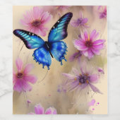 Mooie bloemen en vlinder wijn etiket (Enkel label)