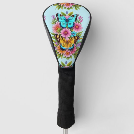 Mooie bloemen en vlinders golfheadcover (Voorkant)