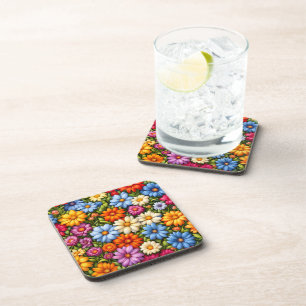 Mooie Bloemen, Heldergekleurd, Bier Onderzetter