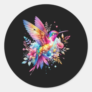 Mooie Bloemen Kolibrie Spirituele Stropdas-kleurst Ronde Sticker