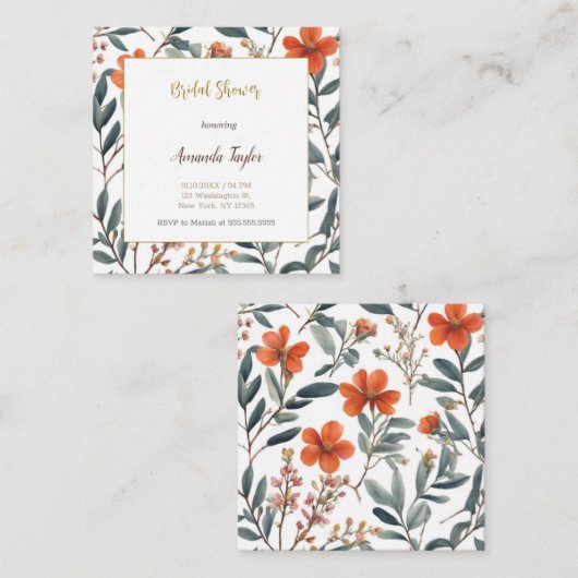 Mooie Bloemen Minimalistische Bruidsdouche Informatiekaartje (Voorkant / Achterkant)