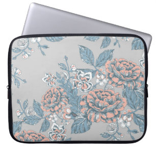 Mooie bloemen. Monochrome ornamenten. Naadloze pit Laptop Sleeve