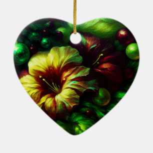 Mooie bloemen op een Valentijnsdagboom Keramisch Ornament
