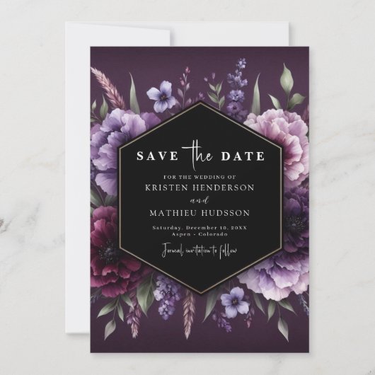 Mooie bloemen Paarse bloemen bruiloft Save The Date (Voorkant)