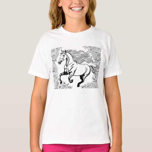 Mooie Bloemen & Pony Paint a T-shirt (Voorkant)