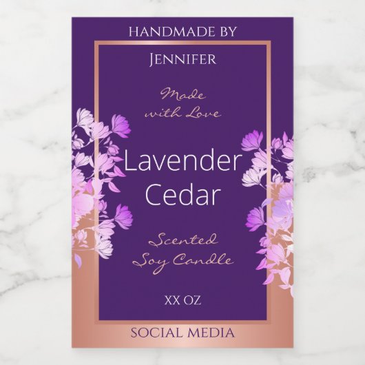 Mooie Bloemen Product Labels Paarse en Roos Goud Voedselcontainer Etiket (Enkel label)