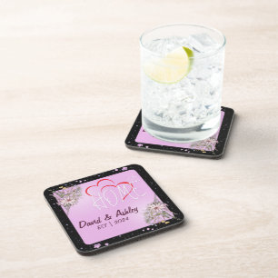 Mooie Bloemen Roze Custom paar namen Home Bier Onderzetter