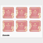 Mooie Bloemen Roze Goud Product Verpakkingsetikett Vierkante Sticker (Vel)