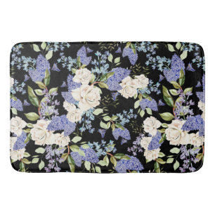 Mooie Bloemen Sering Rozen Paars Blauw op Zwart Badmat