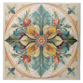 Mooie Bloemen Tegel Pat#15 Blauwgroen Geel ID1078 Tegeltje (Voorkant)