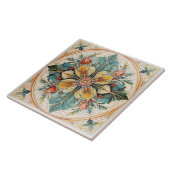 Mooie Bloemen Tegel Pat#15 Blauwgroen Geel ID1078 Tegeltje (Zijkant)