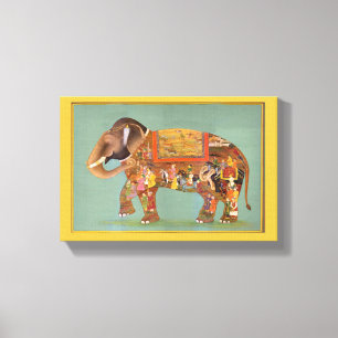 Mooie Bloemen Vintage Fijne Geschilderde Olifant Canvas Afdruk