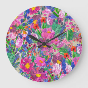 Mooie Bloemen: Wildflower Waterverf Wallpaper Grote Klok