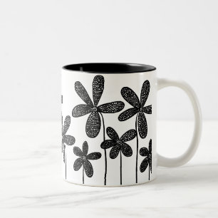Mooie Bloemen - Zwart en Wit Tweekleurige Koffiemok