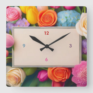 Mooie bloemencollectie met rozen, tulpen en horten vierkante klok