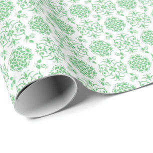 Mooie bloemendamask stijl patroon groen en wit cadeaupapier