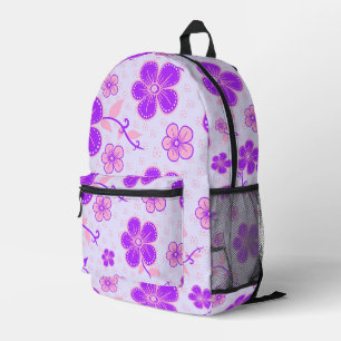 Mooie bloemendruk paars en roze op lavendel bedrukte rugzak