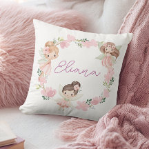 Mooie bloemenfee-meisjes gepersonaliseerde kussen
