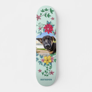 Mooie bloemenframe, op maat gemaakte huisdierfoto, skateboard