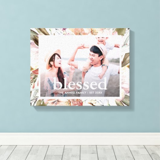 Mooie bloemengezegende typografie foto canvas afdruk (Insitu (Houten vloer))