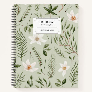 Mooie Bloemengroen Goud Witte Patroon Journal Notitieboek