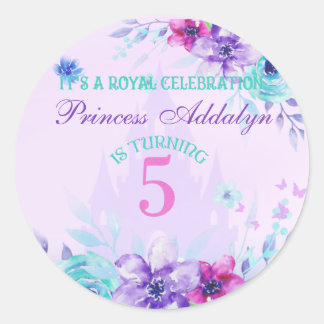 Mooie bloemenkasteel waterverf van een prinses ronde sticker
