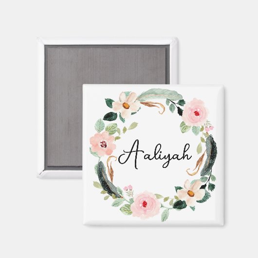 Mooie Bloemenkrans Naam Monogram Magneet (Voorkant / Achterkant)
