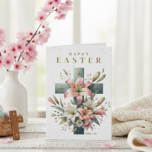 Mooie Bloemenkruis Custom Christelijk Pasen Feestdagen Kaart