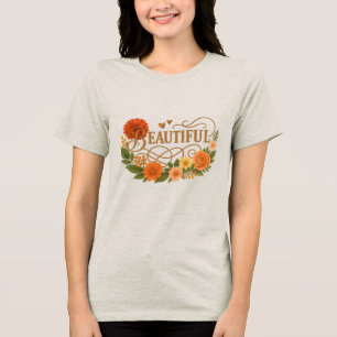 Mooie bloemenkunst Positieve geborduurde t-shirt