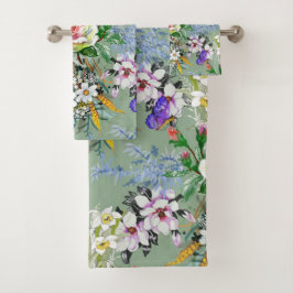 Mooie bloemenmotief Rozen Wildbloemen Groen Bad Handdoek