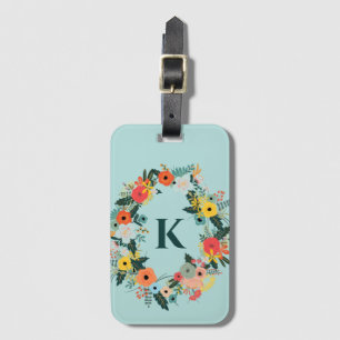 Mooie bloemenovale krans monogram bagagelabel