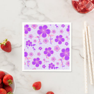 Mooie bloemenprint paars en roze op lavendel servet