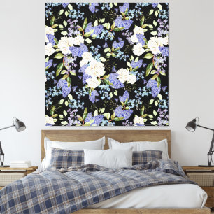 Mooie bloemenprint rozen iris roze blauw canvas afdruk