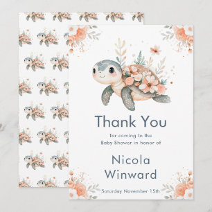 Mooie Bloemenschildpad Baby Shower Bedankkaart