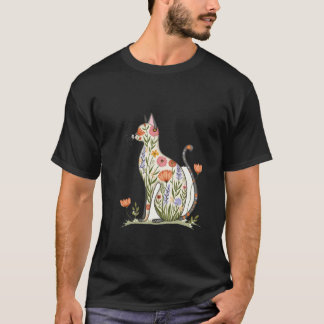 Mooie bloemensilhouet kat t-shirt