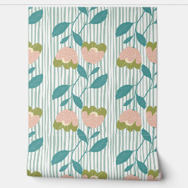 Mooie bloemenstrepen met Schattigee blauwe achterg Behang