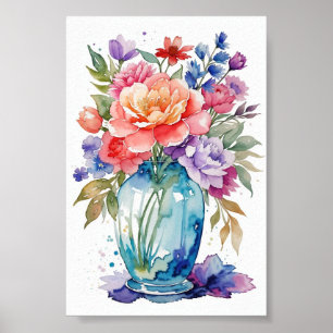 Mooie Bloemenvaas Clip Art op witte achtergrond Poster