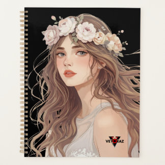 Mooie bloemige anime-meisje – zachte pastel-esthet planner