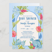 Mooie Bloemige Dino Moeder Ei Baby Borrel Kaart (Voorkant / Achterkant)