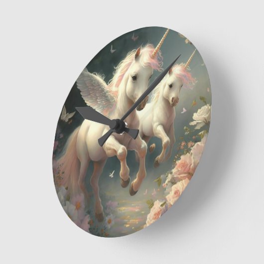 Mooie bloemige Eenhoorns vliegende kleine pony Ron Ronde Klok (Hoek)