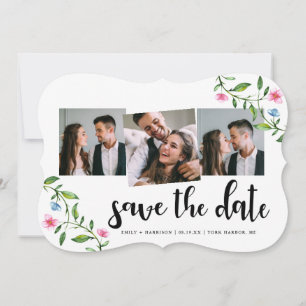 Mooie bloemige en gestippelde bruiloft save the date