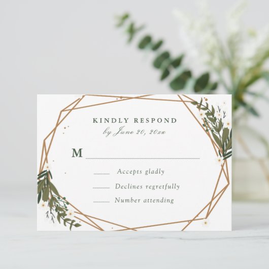 mooie bloemige geometrische RSVP kaart (Staand voorkant)